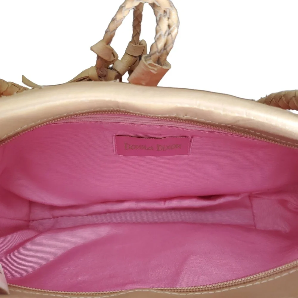 Vintage Donna Dixon Satchel Shoulder Bag Orange Woven‎ Straw Braided Leather